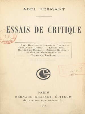 cover image of Essais de critique